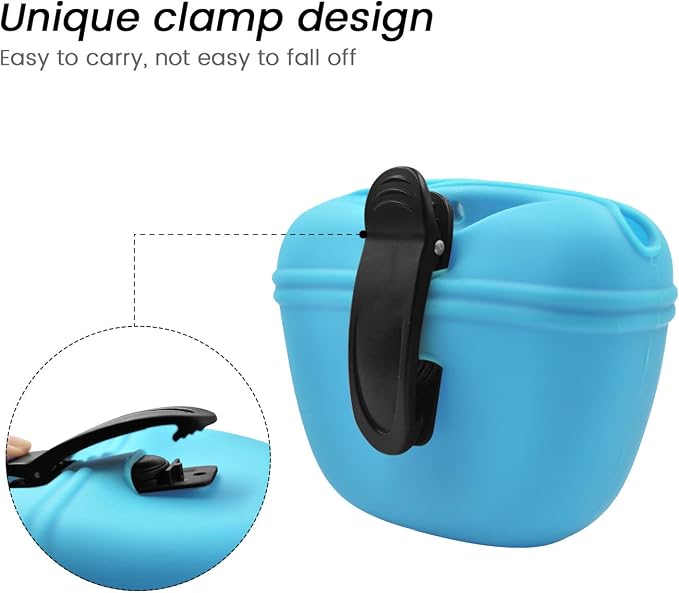 AUDWUD Silicone Dog Treat Pouch with Clicker Magnetic Closure Secure Clip | Upgraded clip keeps your treat pouch secure during training.Magnetic closure allows fast one hand access.Includes dog click