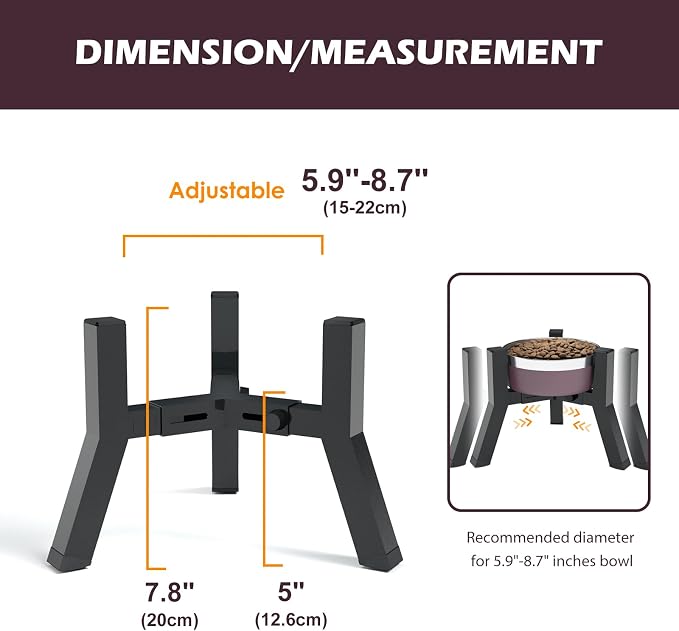 SHAINFUN Elevated Dog Bowls Adjustable Width Stand for 5.2-7.8" Wide Bowls, Food and Water Feeder for Medium Small Dogs, 7.8in Tall (Bowl Not Included)