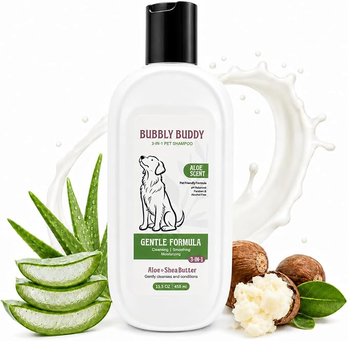 3-in-1 Pet Shampoo for Dogs, Aloe Scent Dog Shampoo and Conditioner with Aloe, Shea Butter, Colloidal Oatmeal, Jojoba Oil & Vitamin E, pH Balanced Cleansing, Smoothing & Moisturizing, 15.5 fl oz