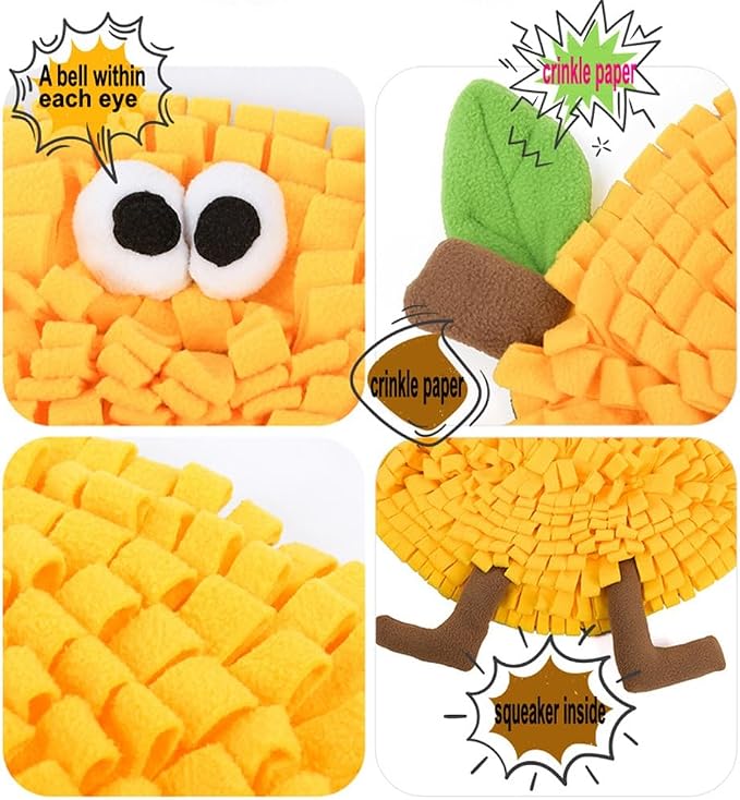 Dog Snuffle Mat Fleece Foraging Fruit Design Mats Small Animals Interactive Feeding Toy Anti Slip Slow Feeder Pet Treat Dispenser for Dogs Rabbits Guinea Pigs (Lemon)