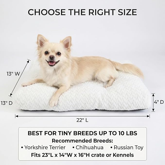 Small Dog Bed for Crate,22 Inch Washable Dog Crate Pad for Dog Cages,Soft Jacquard Flannel Puppy Kennel Bed with Anti-Slip Bottom,Fluffy Dog Mat for Small Dogs,White