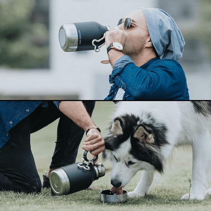 Asobu Buddy Bottle, a Stainless Steel Insulated Water Bottle with Removable Dog Water Bowl and Dog Food and Treat Storage (Midnight Marble, 37 Oz)
