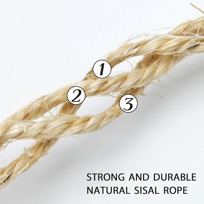 Cat Natural Sisal Rope 8mm 98-Feet for Scratching Post Tree Tower Replacement Repair and Replace, DIY Hemp Twine Rope for Cat Scratching Furniture Window Perch and Crafts Gardening Home Decorating