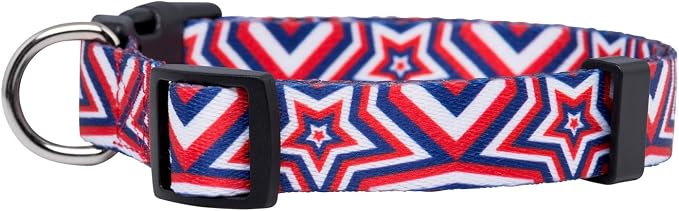Native Pup American Flag Dog Collar- Red White and Blue- Patriotic Collars for 4th of July, USA- Adjustable Small, Medium, Large Breed Dogs (Large, Big Stars)