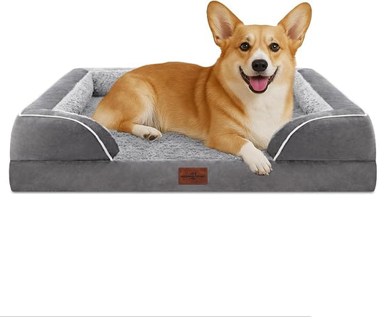Comfort Expression Orthopedic Dog Beds for Large Sized Dog with Bolster | Waterproof Dog Couch Bed with Washable Cover & Non-Slip Bottom, Supportive Egg Crate Foam Large Pet Bed, 35x22 Inch