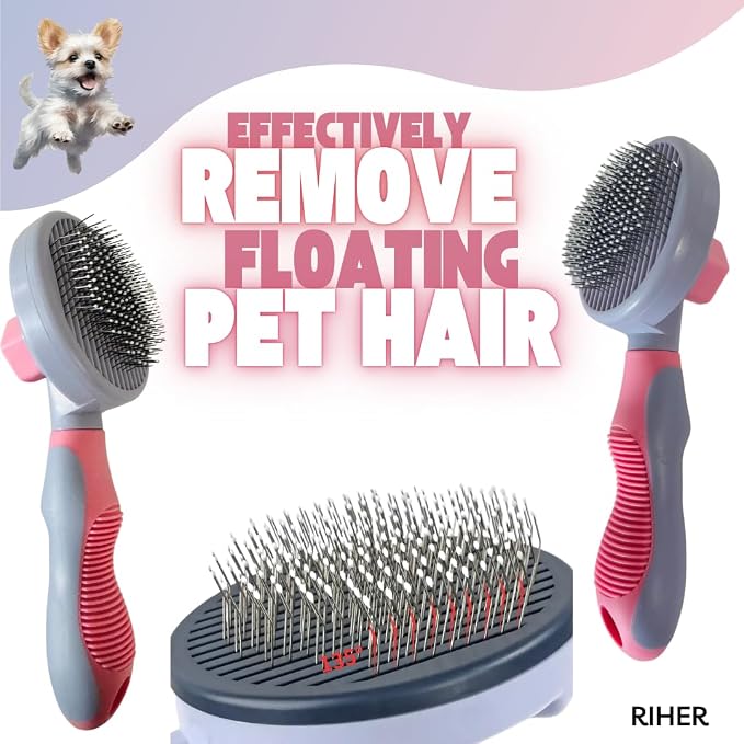 Dog & Cat Brush - Pet Grooming & Shedding Tool for Long & Short Hair - Deshedding Comb for Loose Fur - Professional Hair Remover for Pets (Pink)