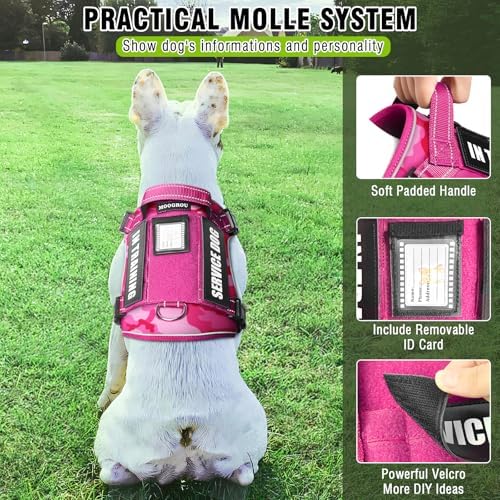 Tactical Service Dog Vest and Leash Set with 10 Patches Camo Pink S