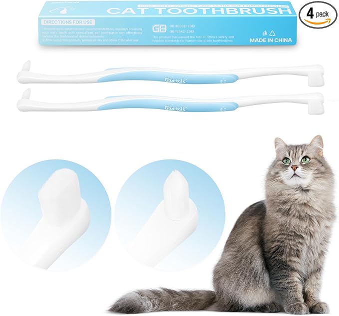 4 Pcs Dual-Sided Cat Toothbrush, Micro Brush Head for Kittens | Pet Dental Care Brush, Pointed Brush Head, Soft Bristles, Gentle on Sensitive Gums, Reduces Plaque, Fits Puppies & Small Dogs