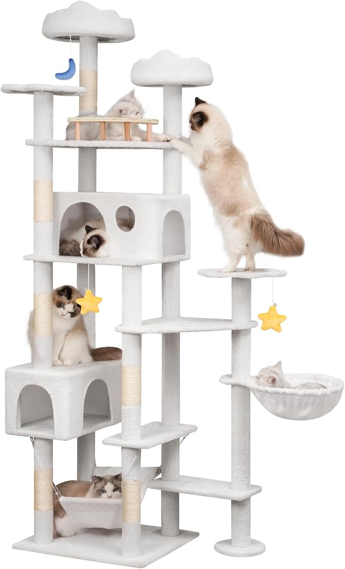 Meecal 79in Large White Cat Tree,Scratching Post,Perches,Condos & Hammocks | Sturdy Large Tower, Stable Structure for Multiple Big Cats, Heavy Duty, Scratch-Friendly ,High Weight Capacity, Tall Cat Gym