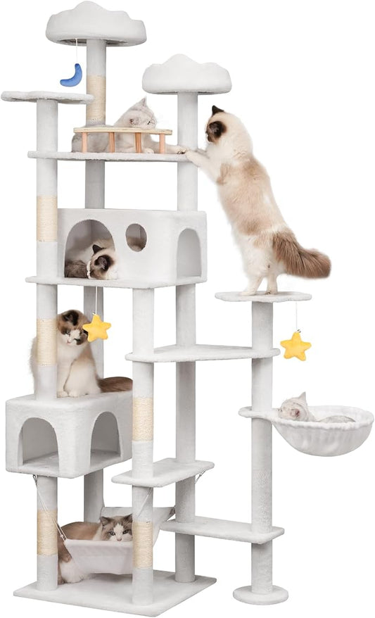 Meecal 79in Large White Cat Tree,Scratching Post,Perches,Condos & Hammocks | Sturdy Large Tower, Stable Structure for Multiple Big Cats, Heavy Duty, Scratch-Friendly ,High Weight Capacity, Tall Cat Gym