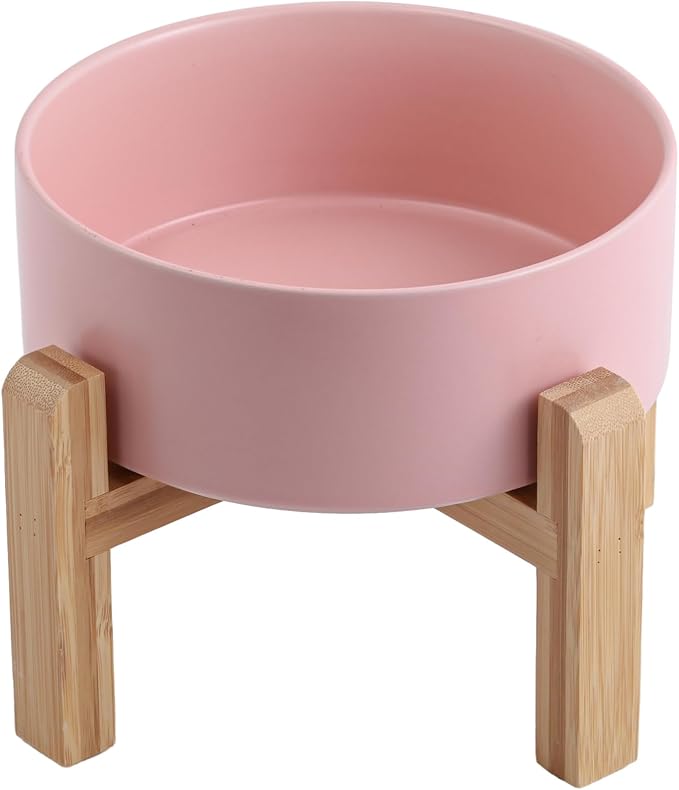 Pink Raised/Elevated Ceramic Dog Bowl for Medium Large Sized Breeds,Large Dog Food Water Bowl with Stand,8 in Non Slip Heavy Weighted 1800ml/ 7.6 Cups/60 OZ