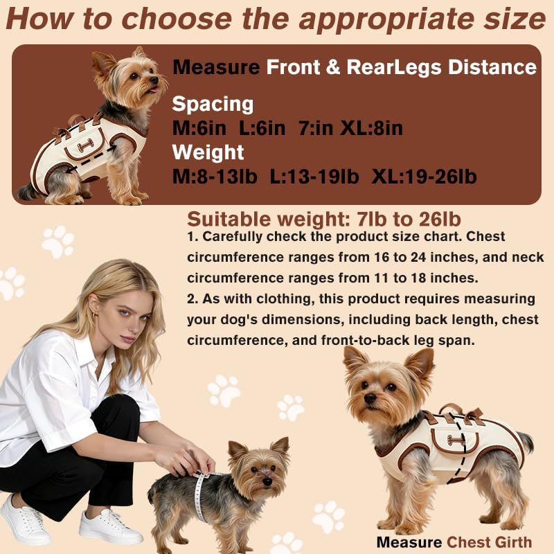 Dog Backpack Carrier for Small Dogs,Dog Lift Harness Adjustable Padded Breathable with Small Pet Treat Bag Straps for Disabled, Joint Injuries, Cars,Outdoor Hiking Pet（M 8-13lb）