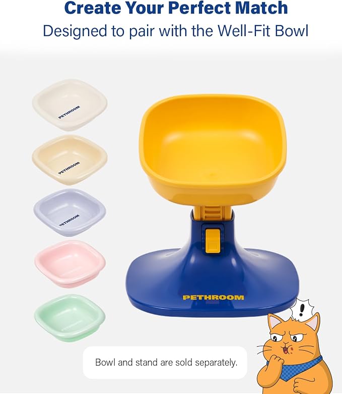Well Fit Elevated Dog Bowl Stand, Yellow & Blue | Adjustable Height 4.5–7.4 in with 0–22° Tilt, Stable Non-Slip Feeding Stand for Dogs & Cats, Bowl Not Included