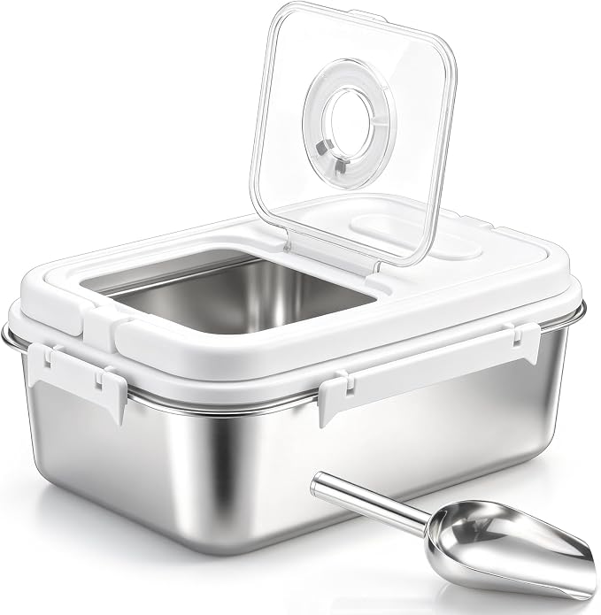 7-13 lb Stainless Steel Dog Food Storage Container | with Silicone Airtight Lid & Scoop, Easy Cleaning, Metal Pet Dog Cat Food Storage Container to Keep Fresh