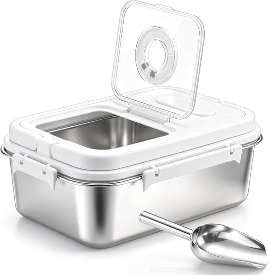 7-13 lb Stainless Steel Dog Food Storage Container | with Silicone Airtight Lid & Scoop, Easy Cleaning, Metal Pet Dog Cat Food Storage Container to Keep Fresh