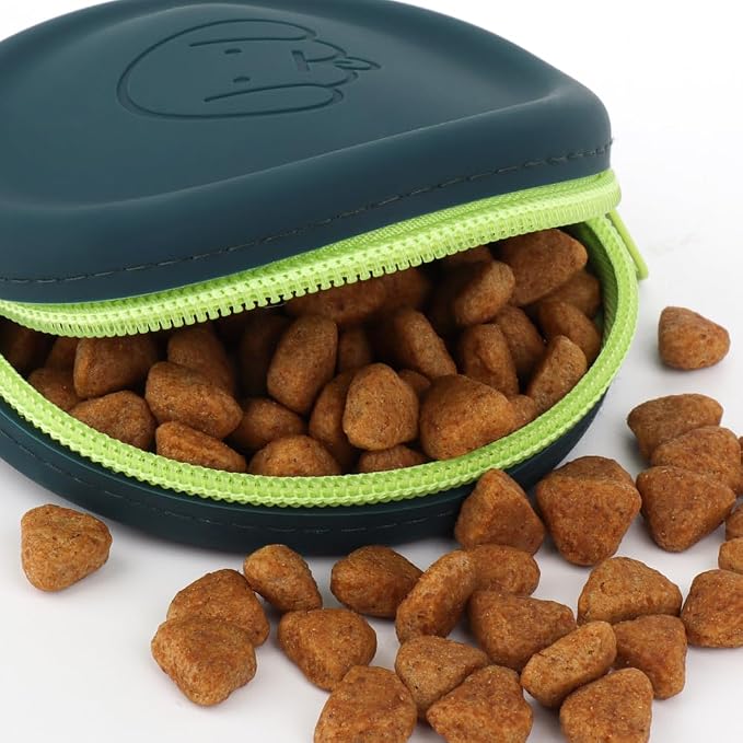 Silicone Dog Treat Pouch Small Bag,2PCS Pet Walking Bag for Dog and Cat,Pocket Size,Easy to Clean,Odorless,Zipper Design,Moisture-Proof,Travel Walking Bag,Portable Training Bag(Drak Green&White)