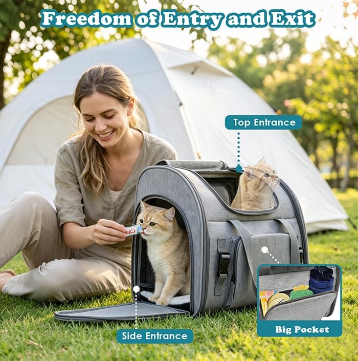 XIAPIA Cat Backpack Carrier, 16.5" Extra Wide Expandable Large Pet Carrier