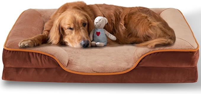 FluffyDream 42 inch Memory Egg-Crate Foam Dog Bed, Orthopedic Pet Couch Bed with Washable Removable Cover, Brown