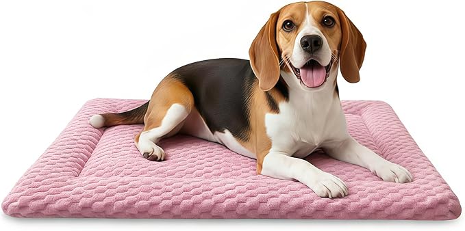 Dog Bed Mat, Dual-Sided Dog Crate Bed Mat - Ultra Soft & Machine Washable Kennel Pad for Medium Dogs, All-Season Comfort Pet Bed for Crates, Travel, and Home, Pink, 30 x 18 Inch
