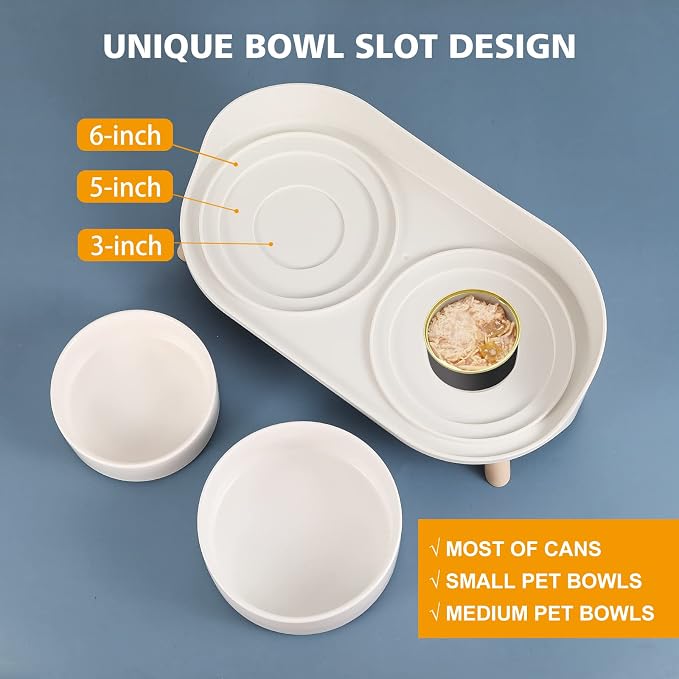 Elevated Ceramic Dog Bowl Set - Double Dog Feeding Bowls with Stand Splash Proof - Raised Dishes for Food and Water - Ideal for Small to Medium Dogs - 2 x 720 ml - 11.3 oz - White