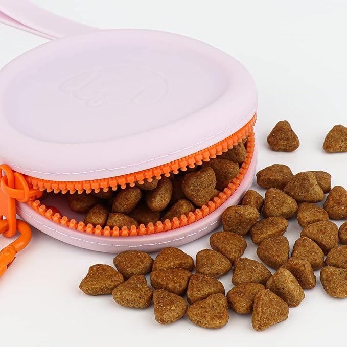 WALLFID Silicone Dog Treat Pouch Small Bag,2PCS Pet Walking Bag for Dog and Cat,Pocket Size,Easy to Clean,Odorless,Zipper Design,Moisture-Proof,Travel Walking Bag,Portable Training Bag. (Gray&Purple)
