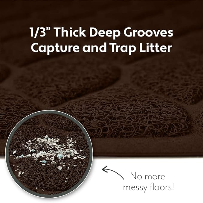 MIGHTY MONKEY Waterproof BPA Free Cat Litter Box Trapping Mat, Easy Clean Floors, Textured Backing, Soft on Sensitive Kitty Paws, Cats Accessories, Less Waste, Stays in Place, 24x17, Chocolate