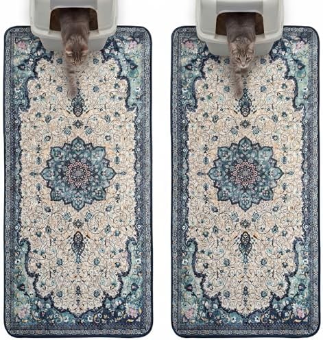 Hompet Cat Litter Mat 2 Pack, 28.5x60 Large Machine Washable Trapping Mats for Cats, Super Absorbent & Urine-Proof Cat Litter Box Mat for Floor, Waterproof & Non Slip Kitty Litter Rug