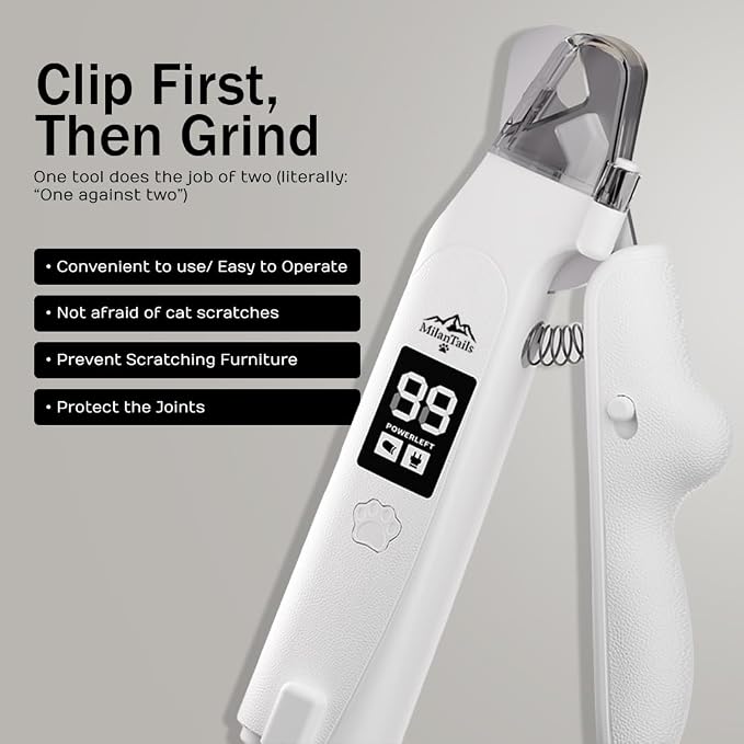 2-in-1 Dog Nail Clipper and Grinder with LED Light, USB Rechargeable Quiet Electric Pet Nail Trimmer for Dogs and Cats with Safety Guard