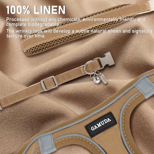 GAMUDA Small Pet Harness Collar and Leash Set, Step in No Chock No Pull Linen Fabric Soft Mesh Dog Vest Harnesses Reflective for Dogs Puppy Cats Kitten Rabbit (Brown, XL)