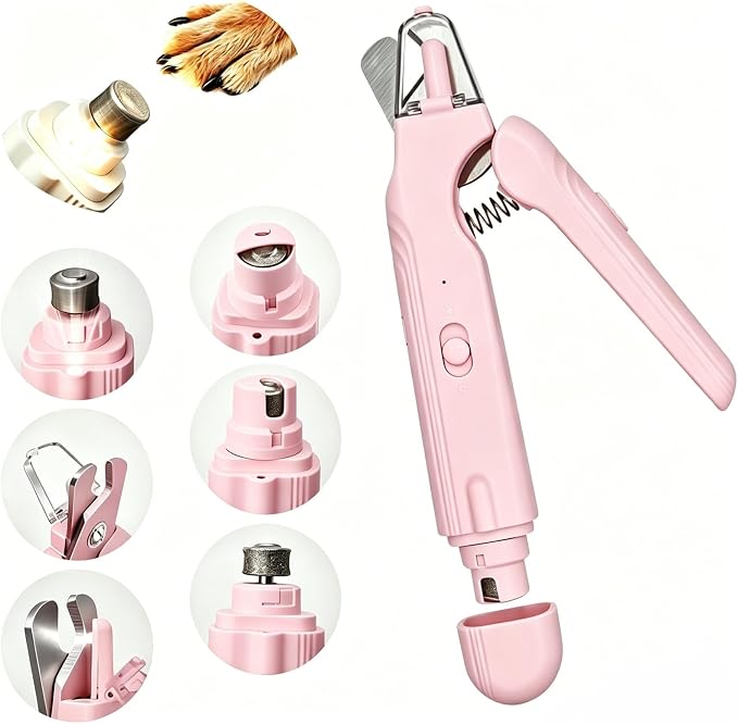 Quiet 2 in 1 Dog Nail Clippers & Cat Claw Trimmers,USB Rechargeable Claw Clippers for Small Medium Dogs and Cats,Cordless Safe Guard Nail Grinder with LED Lights Pink