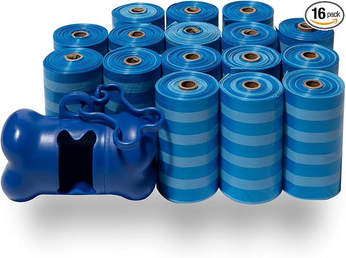 Best Pet Supplies Dog Poop Bags for Waste Refuse Cleanup, Doggy Roll Replacements for Outdoor Puppy Walking and Travel, Leak Proof and Tear Resistant, Thick Plastic - Blue Strips, 240 Bags