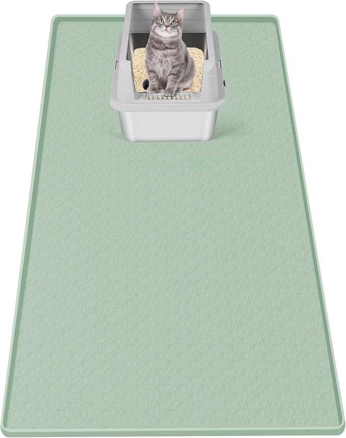 Cat Litter Mat for Litter Box 51"x25.6" Extra Large Silicone Mat, Green | Waterproof Non-Slip Litter Box Mat with Raised Edges, Cat Litter Trapping Mat for Pet, Cat Litter Rug for Floor