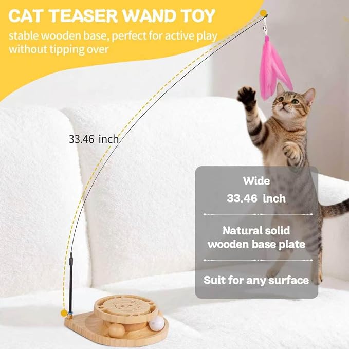 Cat Ball Track Toy, Interactive Cat Toy for Indoor Cats - Cat Wand & Track Ball, 15 Replacement Heads, Anti-Slip Base, Easy Assembly Cat Teaser for Kittens & Adult Cats