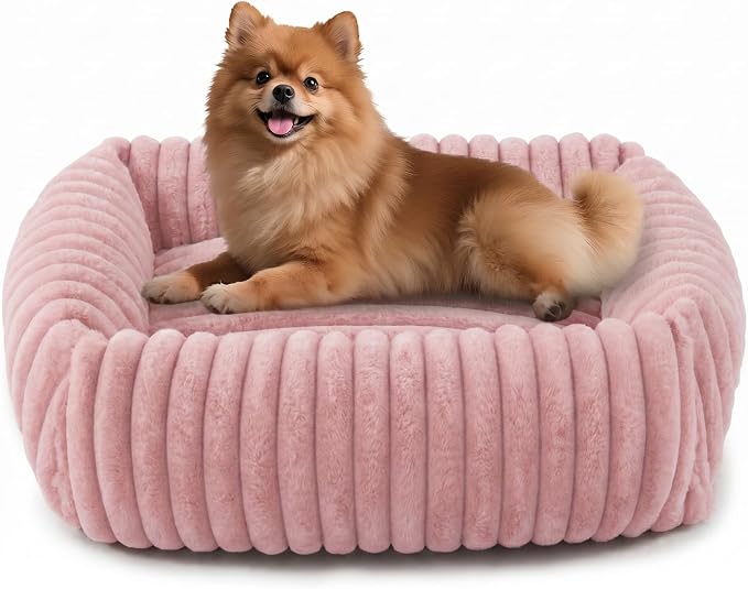 FURTIME Dog Bed for Small Medium Dog, Washable Orthopedic Pet Bed with Removable Cover, Rectangle Soft Calming Sleeping Puppy Bed Durable Pet Cuddler with Anti-Slip Bottom