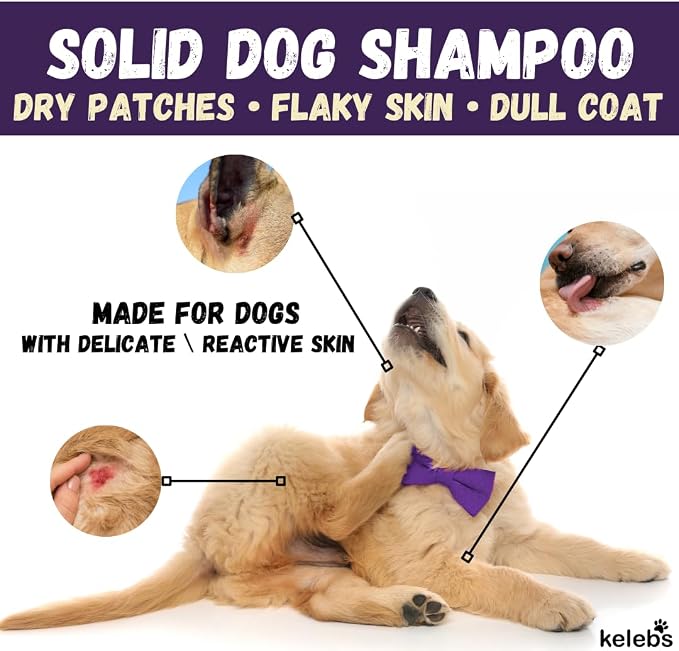 Kelebs Dog Shampoo | Allergies and itching | Dog Shampoo for Sensitive Skin | All Natural Dog Soap Bar with Lavender Oil & Oatmeal | Puppy Shampoo | No Plastic Vegan | 3PCS