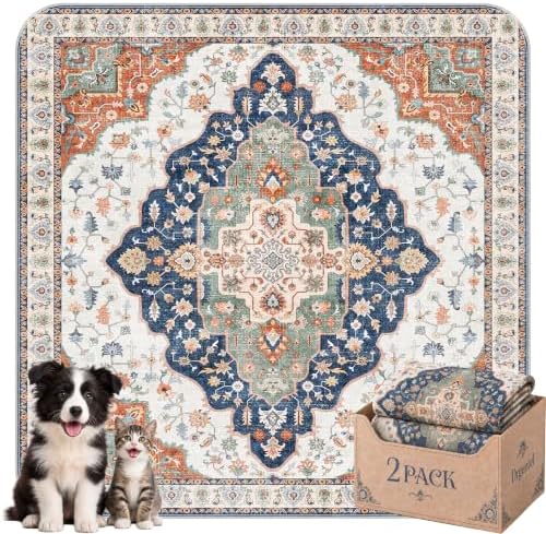 Washable Pee Pads for Dogs,Super Absorbent Reusable Puppy Potty Training Pads,Waterproof,Leak-Proof & Non-Slip Potty Pads for Floor,Whelping,Crates,Bed(Indigo Earth, 54"x54")