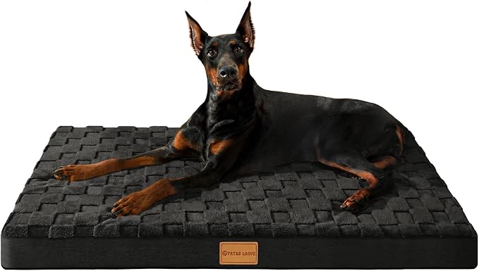 Patas Lague Orthopedic Large Dog Bed Washable Pet Crate Mat 56''X40'' Black | Egg-Crate Foam Dog Couch For Large Sized Dogs, Waterproof Removable Cover, Soft Pet Bed With Nonskid Bottom