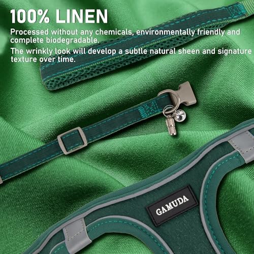 GAMUDA Small Pet Harness Collar and Leash Set, Step in No Chock No Pull Linen Fabric Soft Mesh Dog Vest Harnesses Reflective for Dogs Puppy Cats Kitten Rabbit (Green, S)