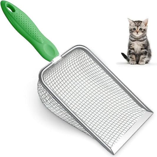 Metal Cat Litter Scoop,Sturdy Litter Cleaner Corner Shovel,Stainless Steel Mesh Litter Shovel,Easy to Clean Reptile Terrarium Sand Waste(Green)-Christmas