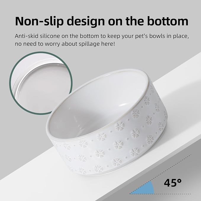 Havniva 7.3" Elevated Dog Bowls Ceramic Raised Dog Bowl with Non-Slip Stand (Acacia Wood) Weighted Dog Food & Water Bowl for Medium Breed Dogs - 5 Cups 41 oz