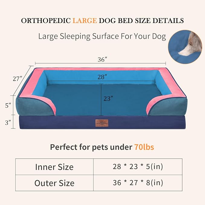Comfort Expression Orthopedic Dog Beds for Large Sized Dog with Bolster | Waterproof Dog Couch Bed with Washable Cover & Non-Slip Bottom, Supportive Egg Crate Foam Large Pet Bed, 36x27 Inch