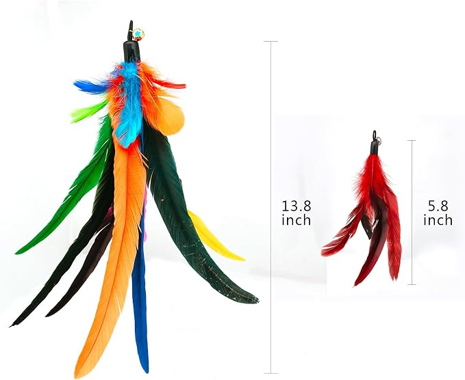 miwoowim Da Bird Feather Refill - 2 Extra-Large Natural Replacement Attachments(13.8inch) and 4 Feather Toys Refills(5.8inch) for Indoor Cats,Cat Wand Attachment (6PCS)