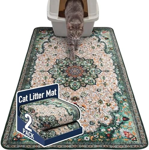Hompet Cat Litter Mat 2 Pack, 36x60 Large Machine Washable Trapping Mats for Cats, Super Absorbent & Urine-Proof Cat Litter Box Mat for Floor, Waterproof & Non Slip Kitty Litter Rug