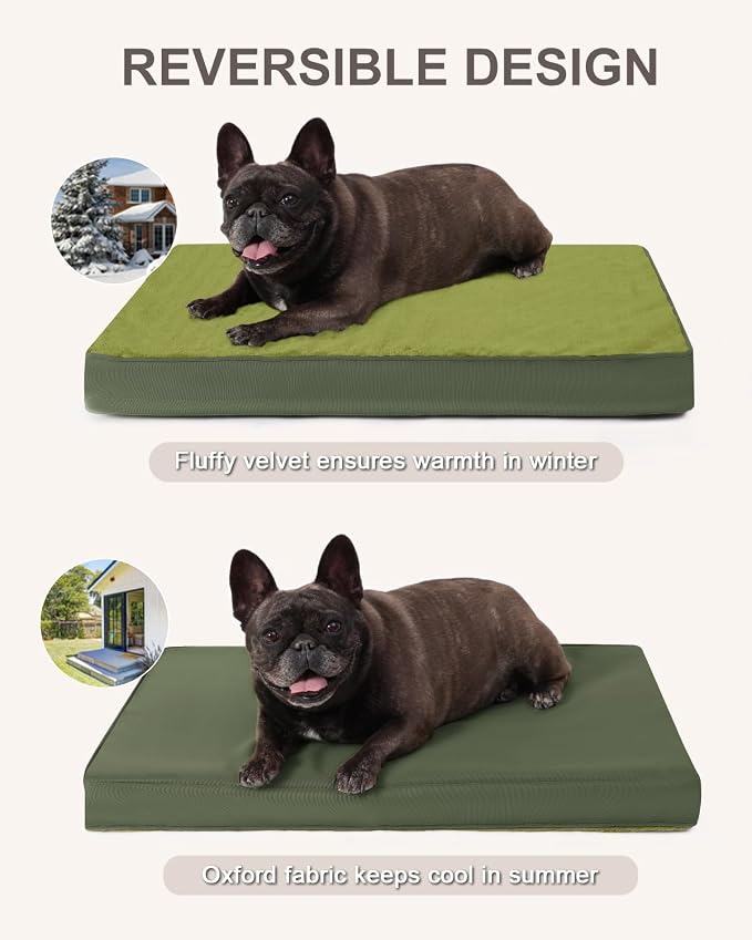 KSIIA Orthopedic Dog Bed for Small Dogs with Waterproof Lining, Green,23x17 | Deluxe Soft Plush Dog Crate Bed, Washable Pet Mat with Removable Cover & Egg Crate Foam for Small Dogs Sleeping & Relaxing
