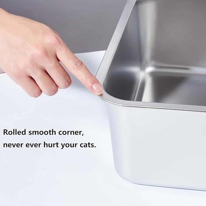 XL Stainless Steel Litter Box 2 Pack, Large to XLarge High Sided Metal Cat Litter Box with Lid, Easy Clean, Non Stick & No Smell