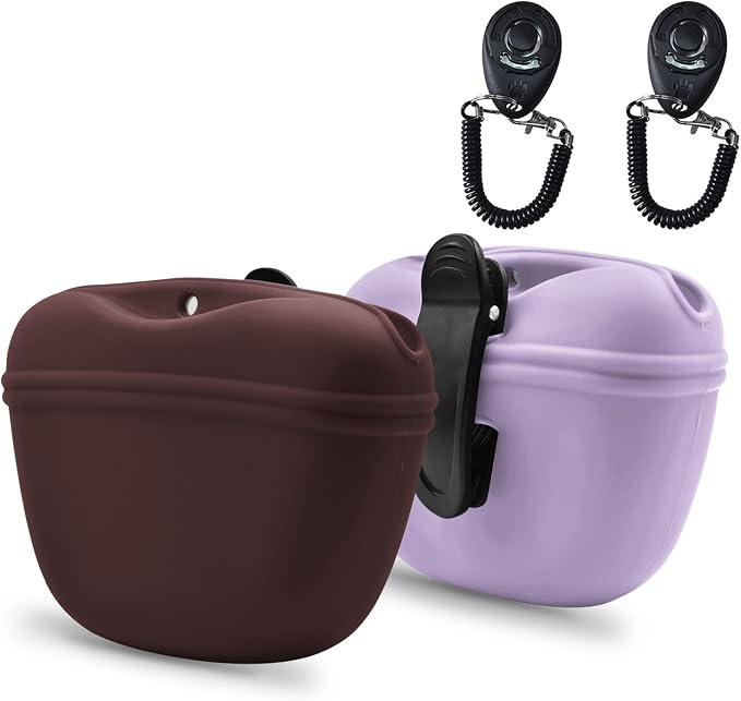 AUDWUD Silicone Dog Treat Pouch with Clicker Magnetic Closure Secure Clip | Upgraded clip keeps your treat pouch secure during training.Magnetic closure allows fast one hand access.Includes dog click