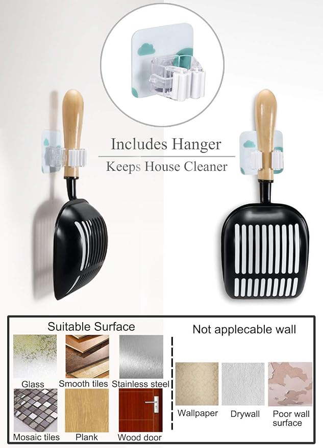 FANGSUN Metal Cat Litter Scoop Wood Handle with Deep Shovel Non Stick Plates, Kitty Cats Litter, Free Storage Holder
