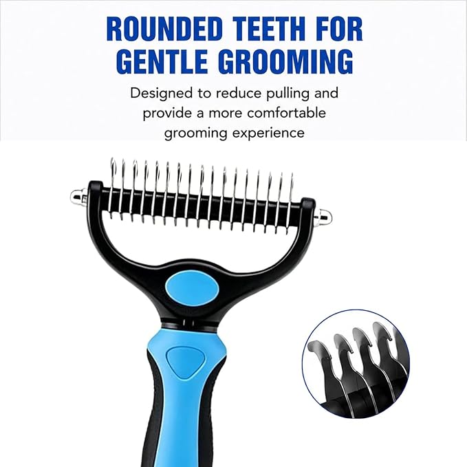 Dematting Comb for Dogs and Cats, Undercoat Pet Brush for Long Hair, Deshedding Brush for Dog Removes Tangles Knots and Loose Fur, 2-In-1 Double Tooth Comb Undercoat Rake Dog Brush