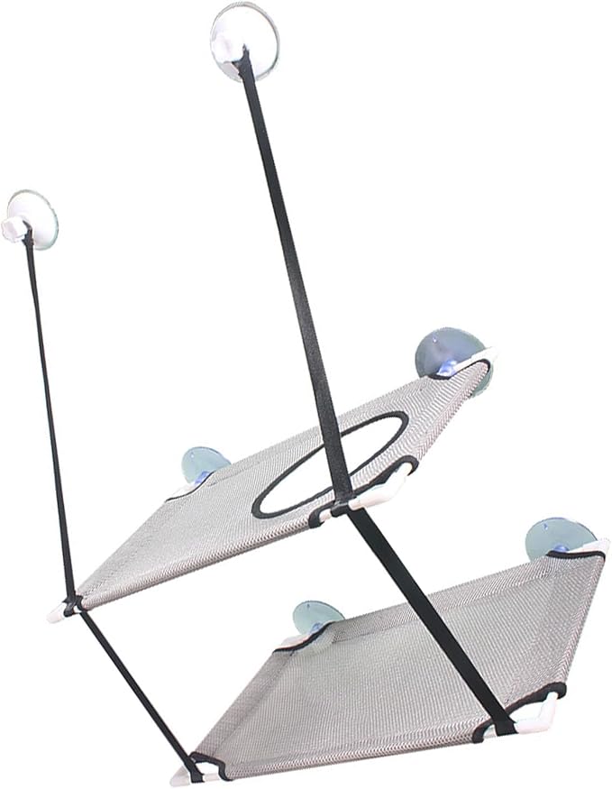 JTLB Cat Hammock, Double Layer Hanging Cat Bed with Strong Suction Cups, for Window Balcony Indoor Outdoor Use (Gray)