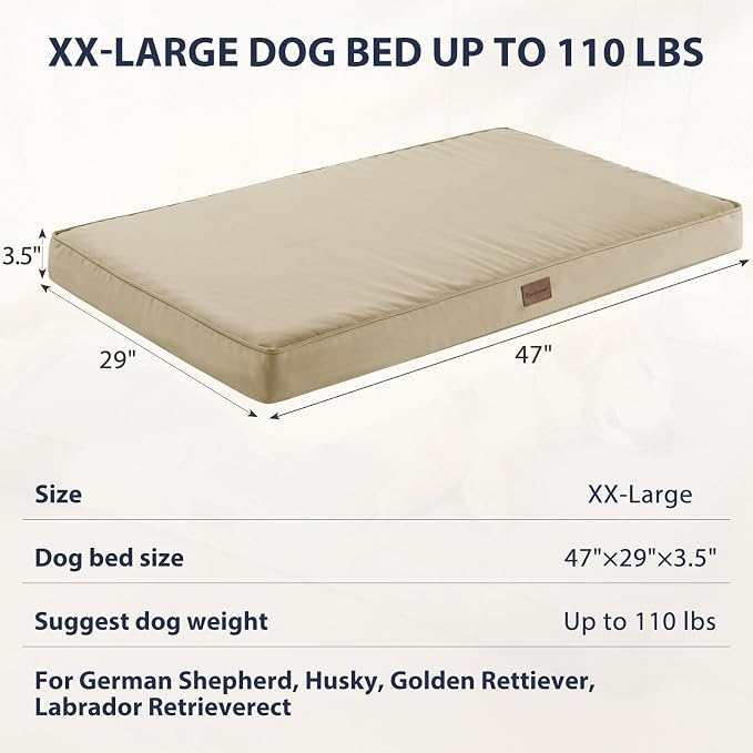BFPETHOME Outdoor Waterproof Dog Bed for Large Dogs, Washable Cover, 47" | Outdoor & Indoor Use, Waterproof, For Medium, Large, Extra Large Dogs, Orthopedic, Egg Crate Foam, Up to 110 lbs